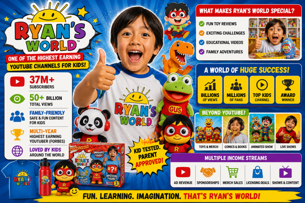 6. Ryan’s World as one of the highest earning youtube channels for kids